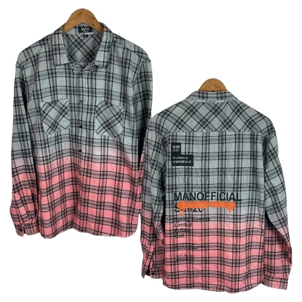 BF1055 Mens Boohoo Man Trendy Streetwear Button Down Shirt L